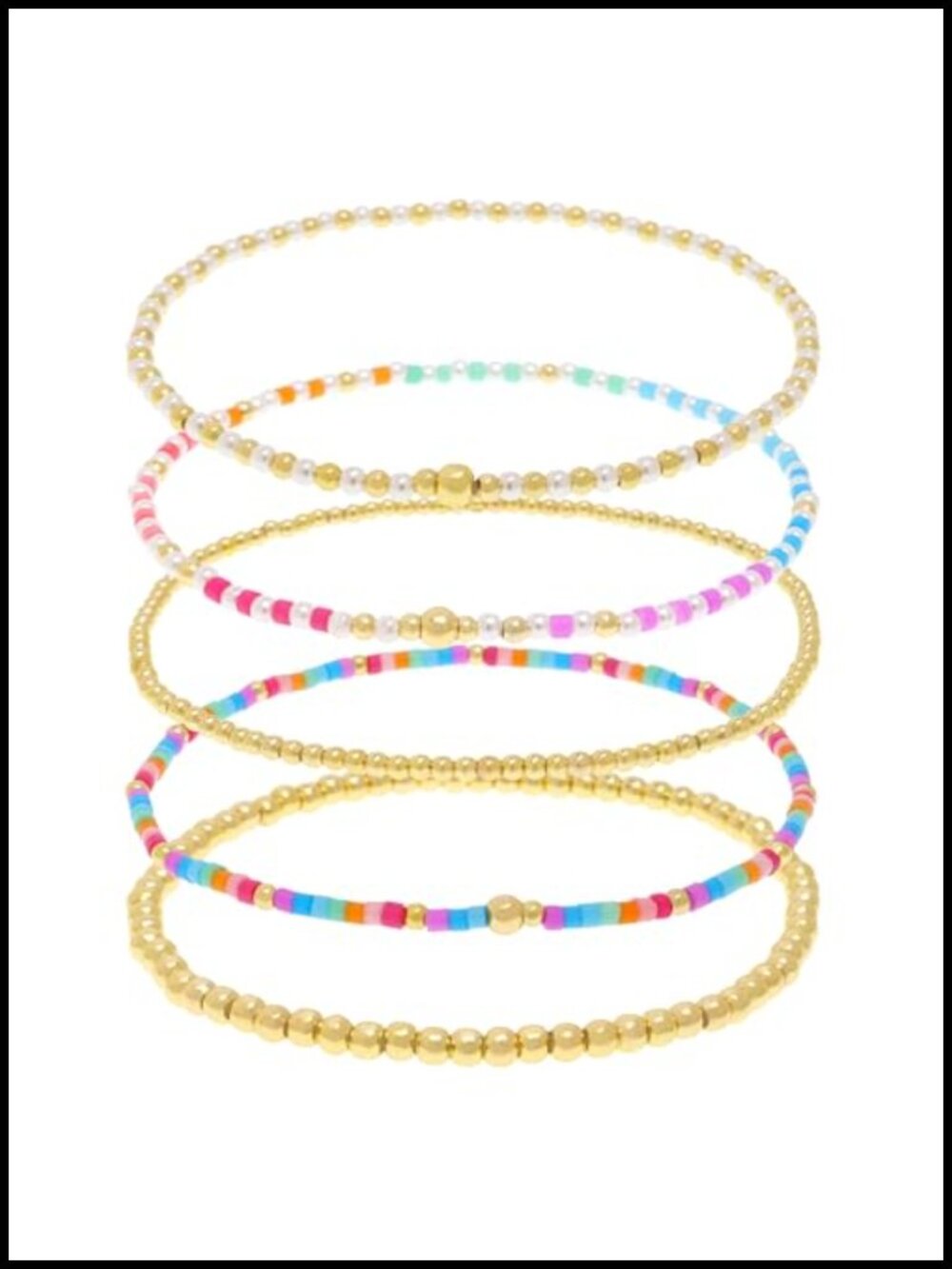 5pcs Boho Beaded Stretch Bracelets Set for Women - Handmade Stackable Gold